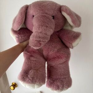 Extremely cute plush toy elephant, pink white 1990s 90s like new stuffed animal